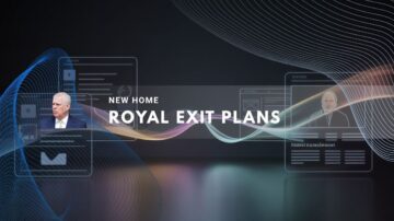 Prince Andrew beside digital news panels on dark background