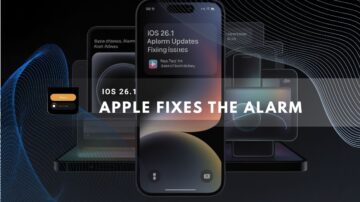 iPhones display iOS 26.1 update screen highlighting alarm