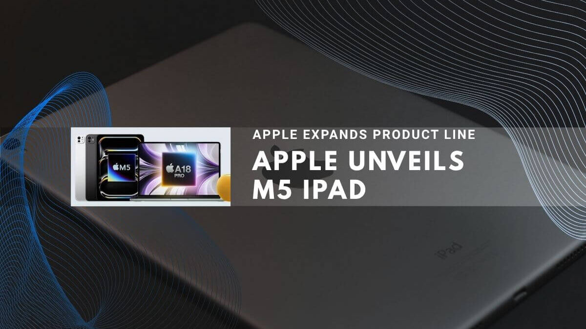 Deep gray iPad on dark tech background with M5 and A18 Pro identifiers