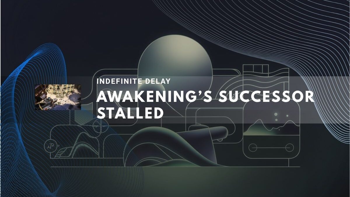 Abstract art graphic announcing an indefinite game delay