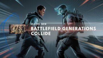 Two soldiers representing different eras face off in battle
