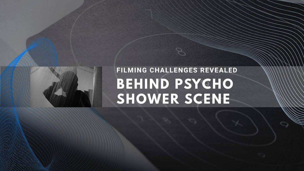 Dark artistic design about filming challenges behind Psycho shower scene