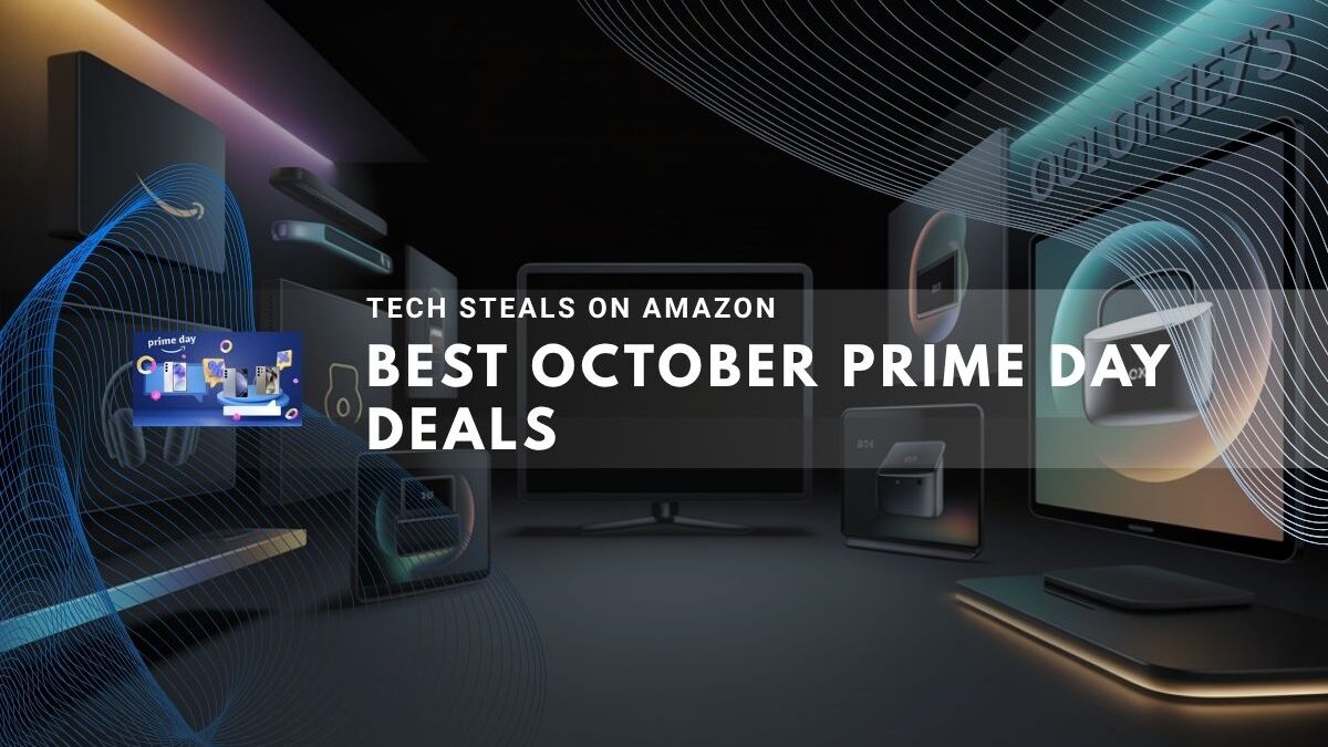 gadgets displayed with Amazon Prime Day sale graphics