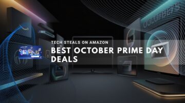 gadgets displayed with Amazon Prime Day sale graphics
