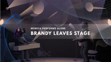 stage setup with spotlights, featuring a performer at a keyboard