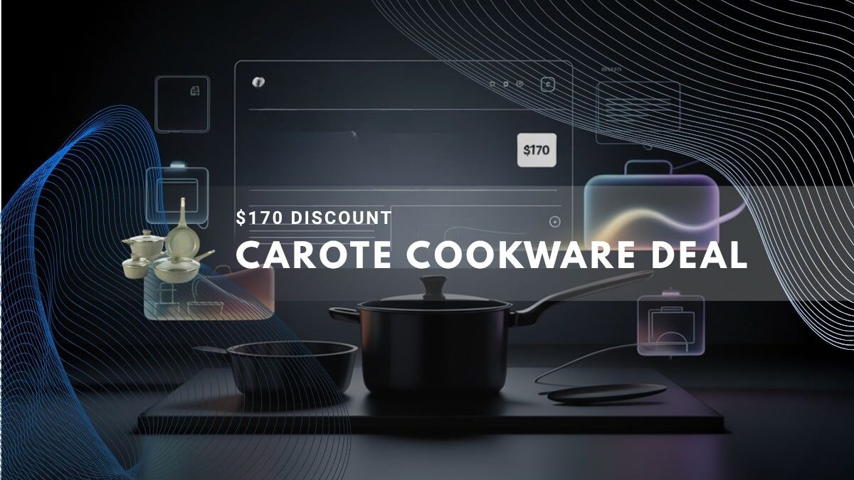 Modern kitchen scene featuring sleek black Carote cookware