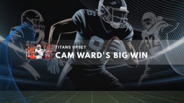 dynamic football scene showcasing Cam Ward's impressive win