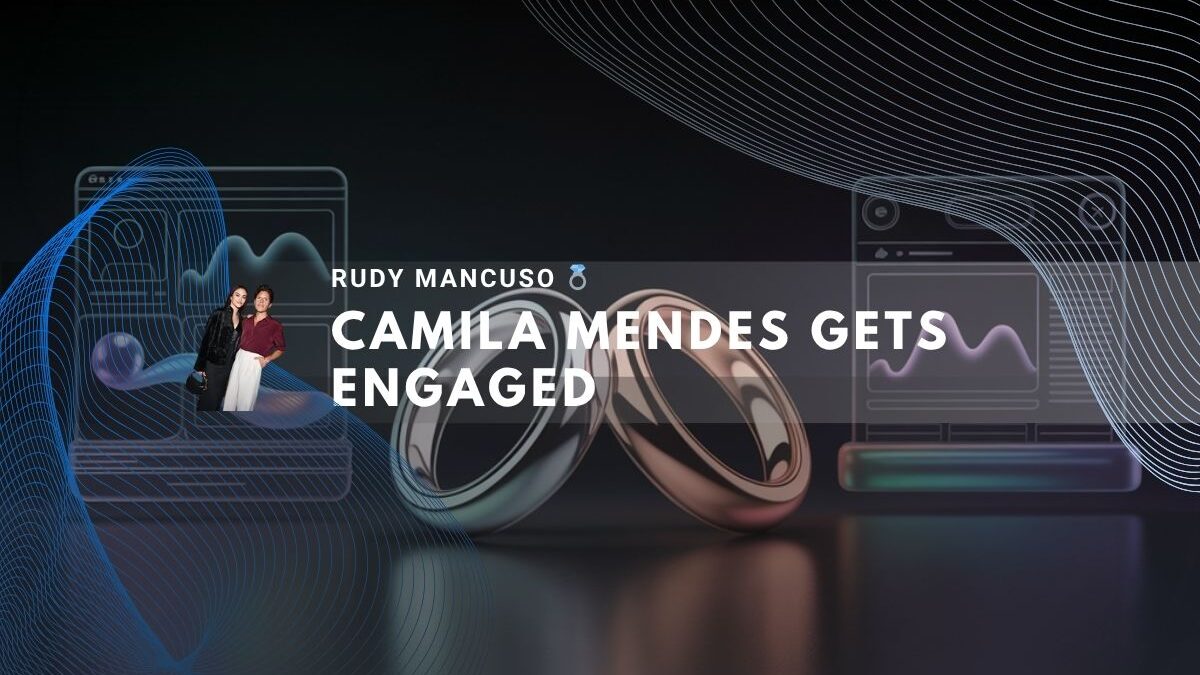 Camila Mendes and Rudy Mancuso pose beside two wedding