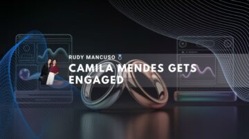 Camila Mendes and Rudy Mancuso pose beside two wedding