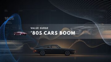 Classic 1980s cars shown against rising value graph background.