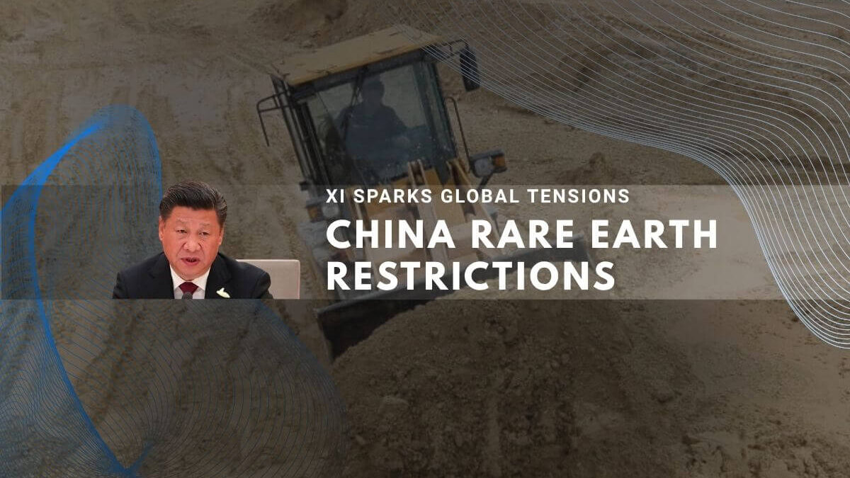 Xi Jinping pictured beside mining site representing China’s rare earth export restrictions.