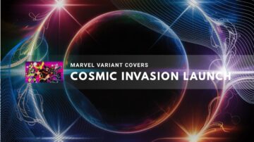 Vibrant cosmic design featuring a central orb and colorful swirls