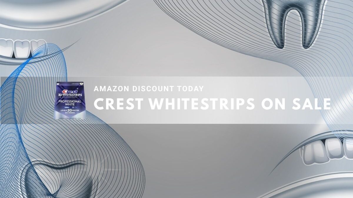 Announcement of a discount on Crest Whitestrips available on Amazon.