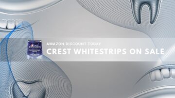 Announcement of a discount on Crest Whitestrips available on Amazon.