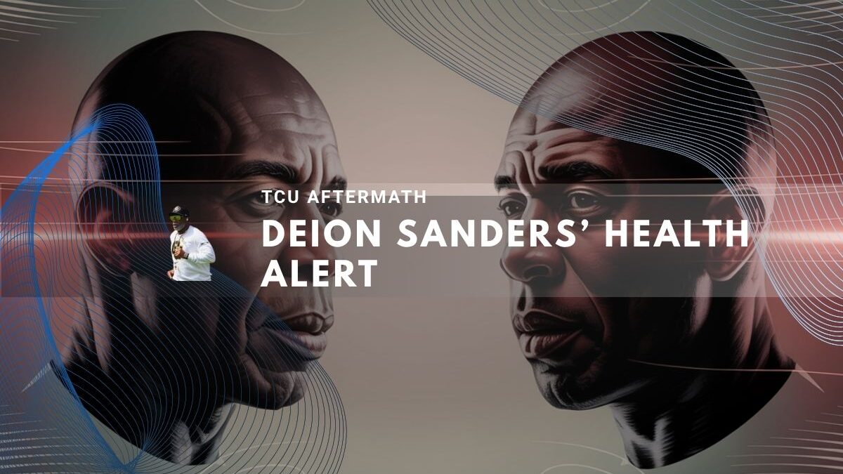 Artistic rendering of Deion Sanders facing his reflection with a somber atmosphere