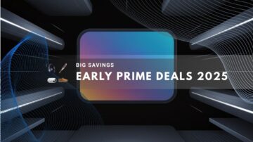 Futuristic display room with glowing neon accents and a digital screen announcing sales