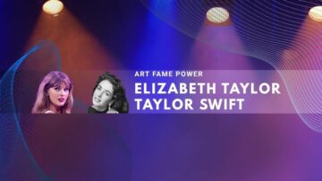 Stage setting with colorful lights featuring Elizabeth Taylor and Taylor Swift elements.
