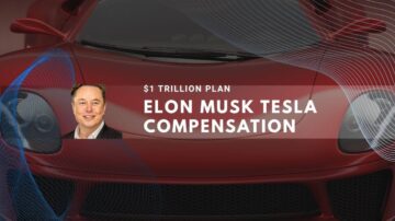 Elon Musk with a red Tesla and text about his $1 trillion compensation plan.