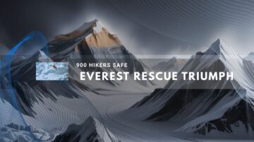 Helicopter above snowy Everest peaks during large-scale rescue
