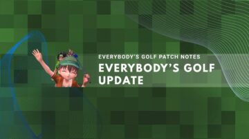 Everybody's Golf update notice with pixel art style and golfer character