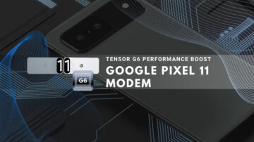 Stylized view of a Pixel phone and a 'G6' chip, discussing the Pixel 11 Modem.