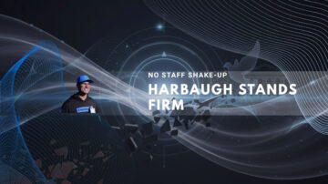 Person in blue hat with "No Staff Shake-Up" text