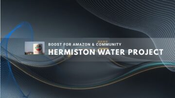 Hermiston water tower with flowing abstract