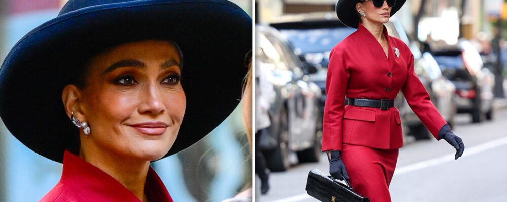 Jennifer Lopez Sizzles in All-Red Look on NYC Set of New Thriller
