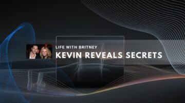 sleek graphic featuring digital designs and waves, highlighting the text about Kevin revealing secrets related to Britney.