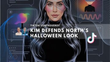 Kim Kardashian with social media icons and messages