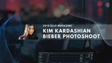 2010 ELLE magazine photoshoot with Kim Kardashian and Bieber in a post-production scene.