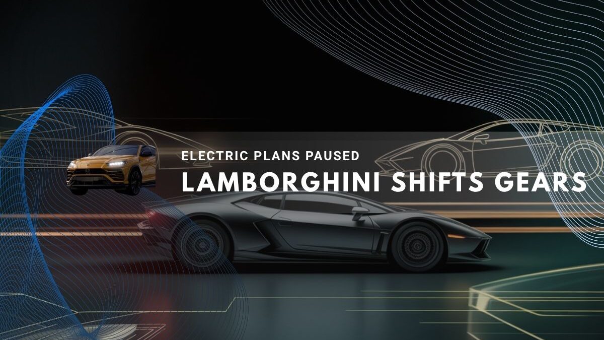 sleek illustration of a Lamborghini sports car with abstract tech lines and a background featuring a crossover SUV