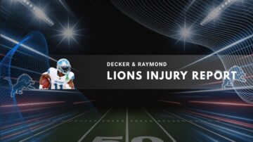 Detroit Lions injury report graphic with player in white jersey on football field