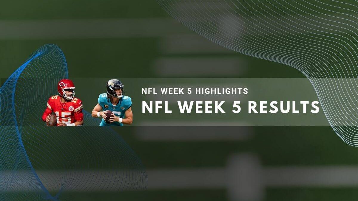 NFL Week 5 results display with football field background and player images