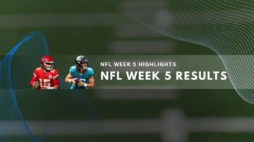 NFL Week 5 results display with football field background and player images