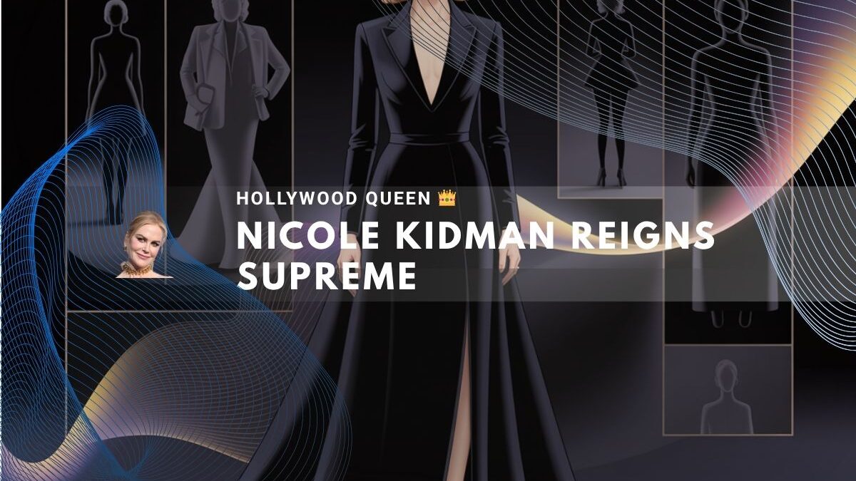 Nicole Kidman illustrated in an elegant black gown with soft lighting