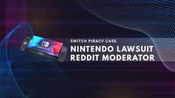 Nintendo Switch2 device with tech background and SWITCH PIRACY CASE.