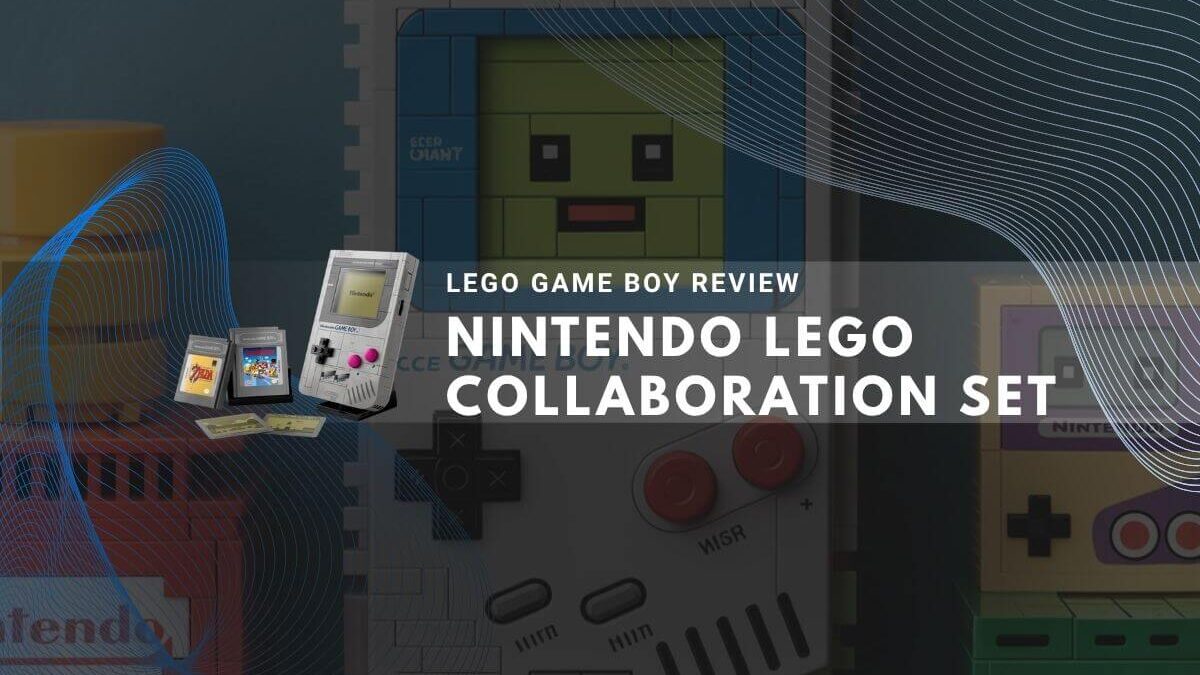 Photo of the large Lego set for the classic Nintendo Game Boy, with smaller game cartridges.