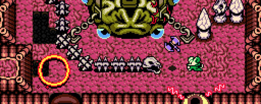 Retro pixel art shows a mouse fighting a skeleton snake.