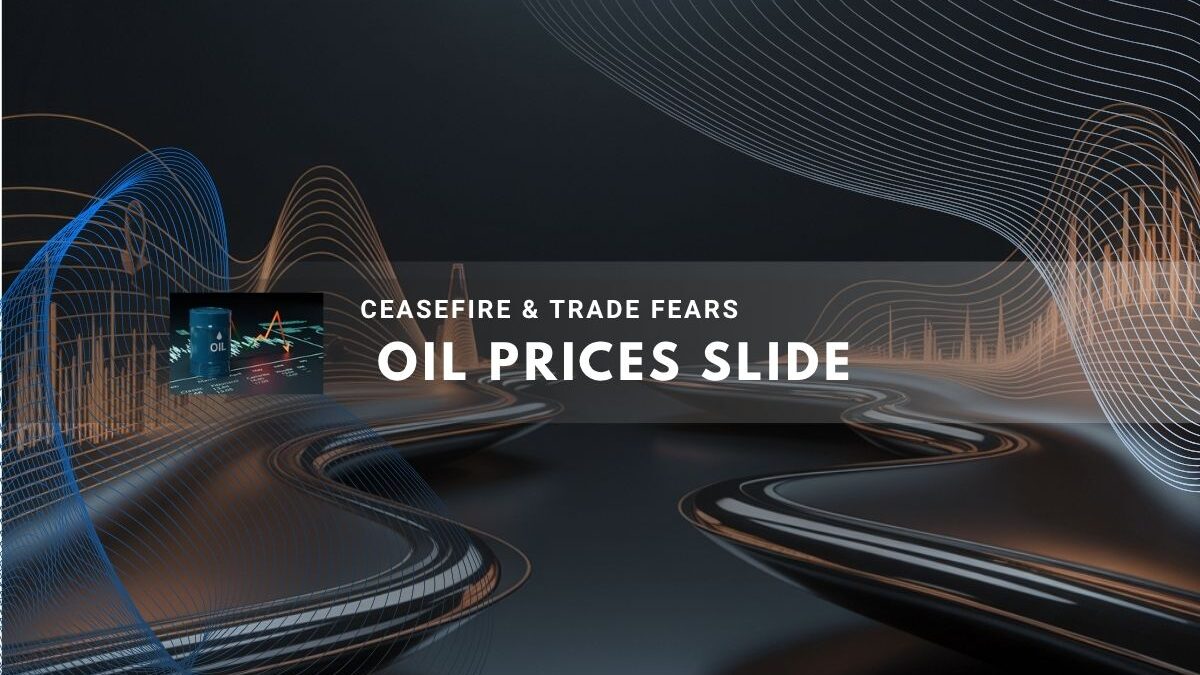 Abstract oil market graphic showing price decline and global trends