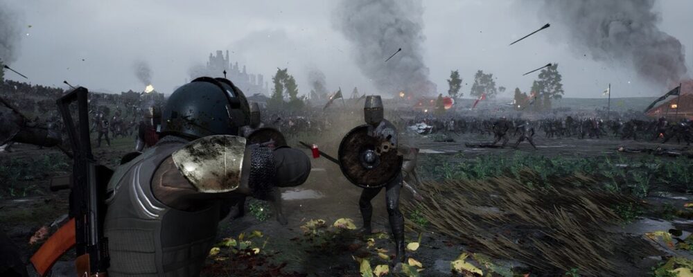 A knight with a gun shoots other knights.