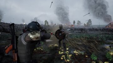 A knight with a gun shoots other knights.