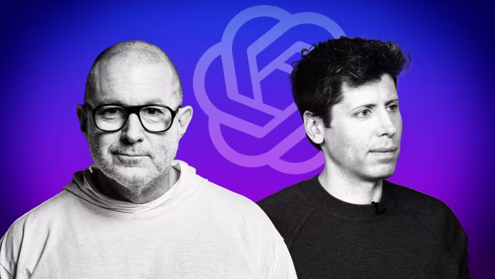 Jony Ive, Sam Altman and an OpenAI logo