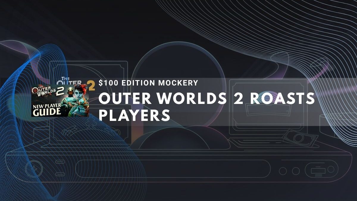 Futuristic game console with Outer Worlds 2 promotional