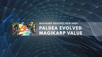 Blue tech-style background with text about Magikarp reaching new high value.