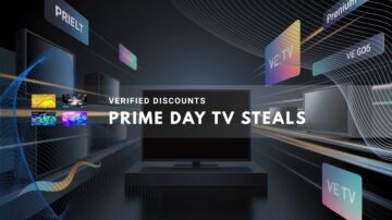modern digital setup showcasing promotional graphics for TV discounts