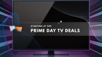 modern television set displayed with glowing purple and blue accents in the background