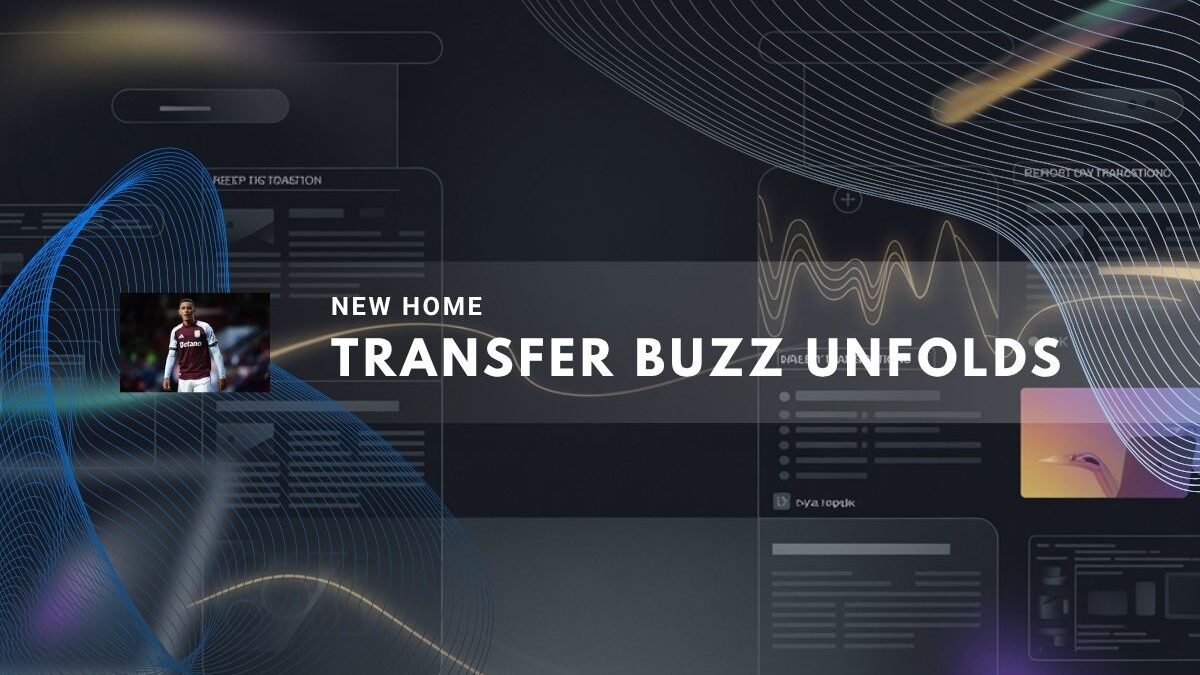 Soccer player stands on field with digital sports news overlays.