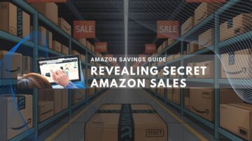 "Amazon Savings Guide: Revealing Secret Amazon Sales" text over a warehouse image.