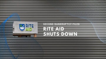 Closed Rite Aid store with bankruptcy notice on shuttered doors.
